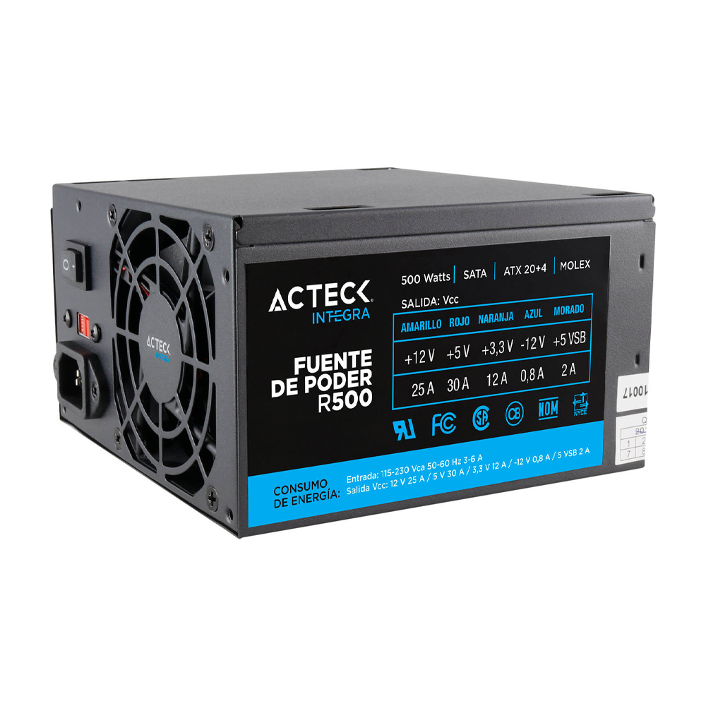 Fuente de poder Acteck 500w Negra